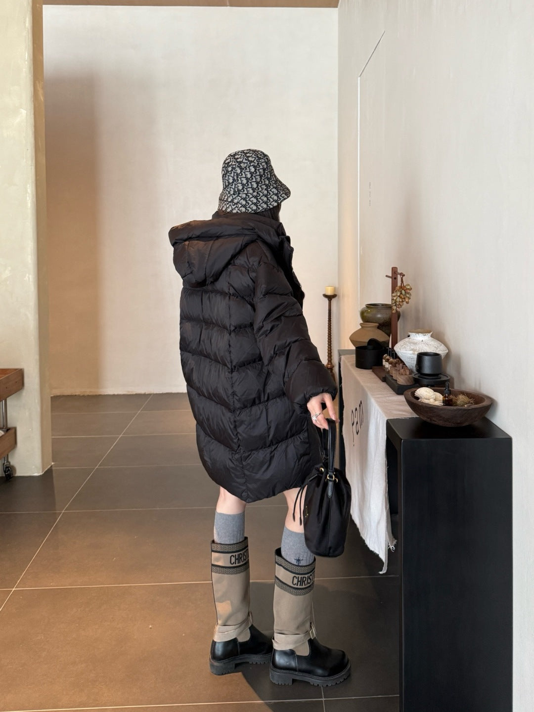 Max New hooded mid-length down jacket