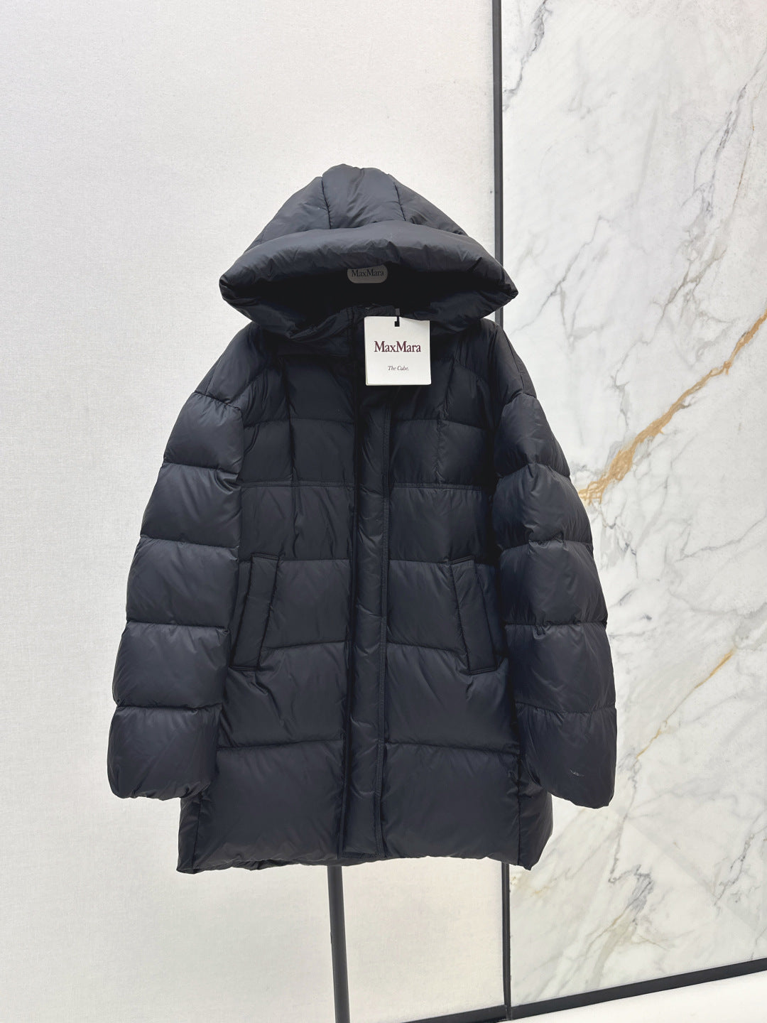 Max New hooded mid-length down jacket