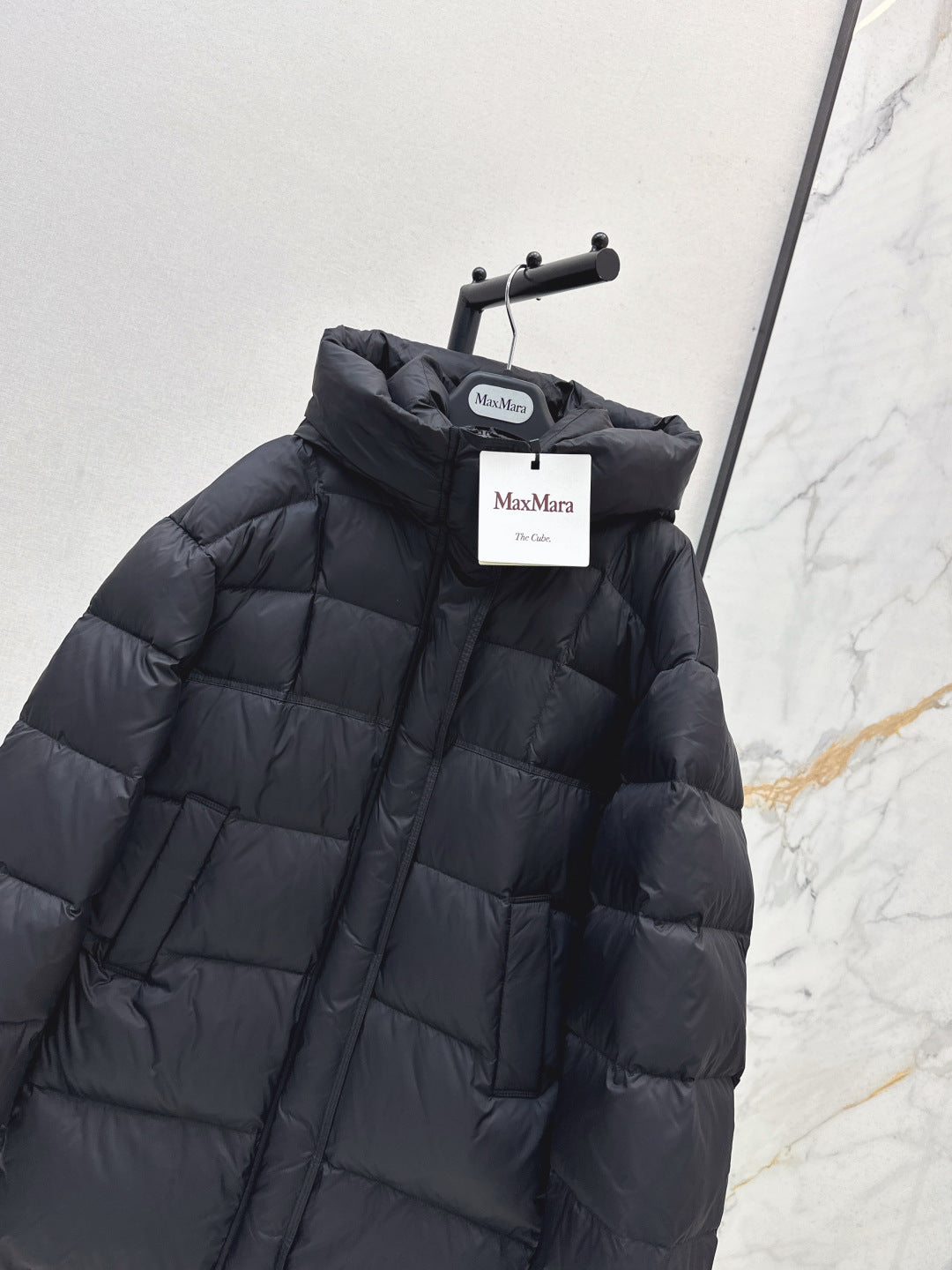 Max New hooded mid-length down jacket