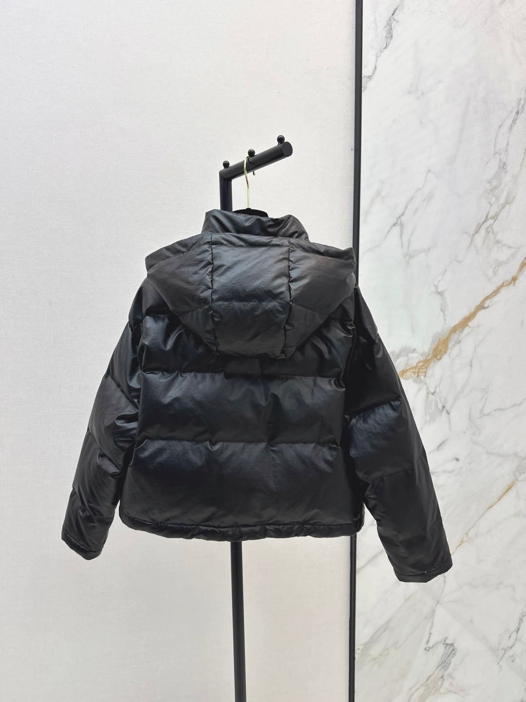 Chan New Patent leather hooded down jacket