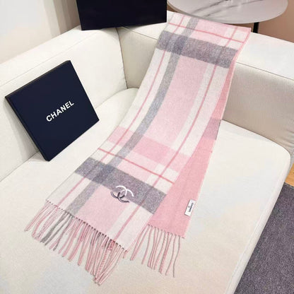 Chan Classic simple double c logo double-sided cashmere scarf
