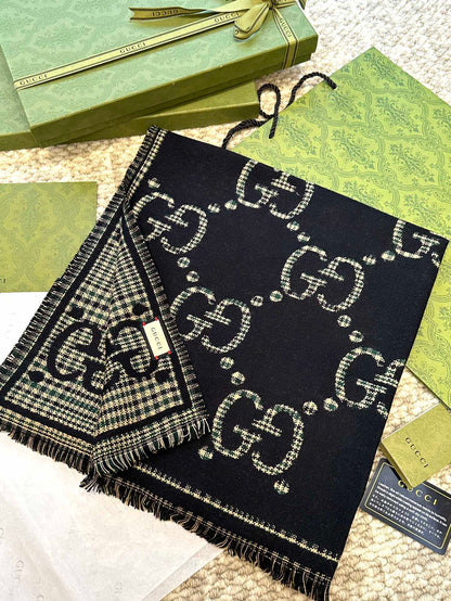 Guc classic double G printed cashmere scarf