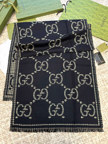 Guc classic double G printed cashmere scarf