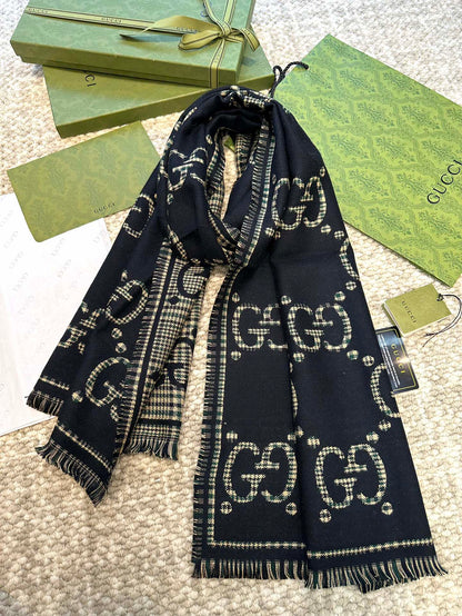 Guc classic double G printed cashmere scarf