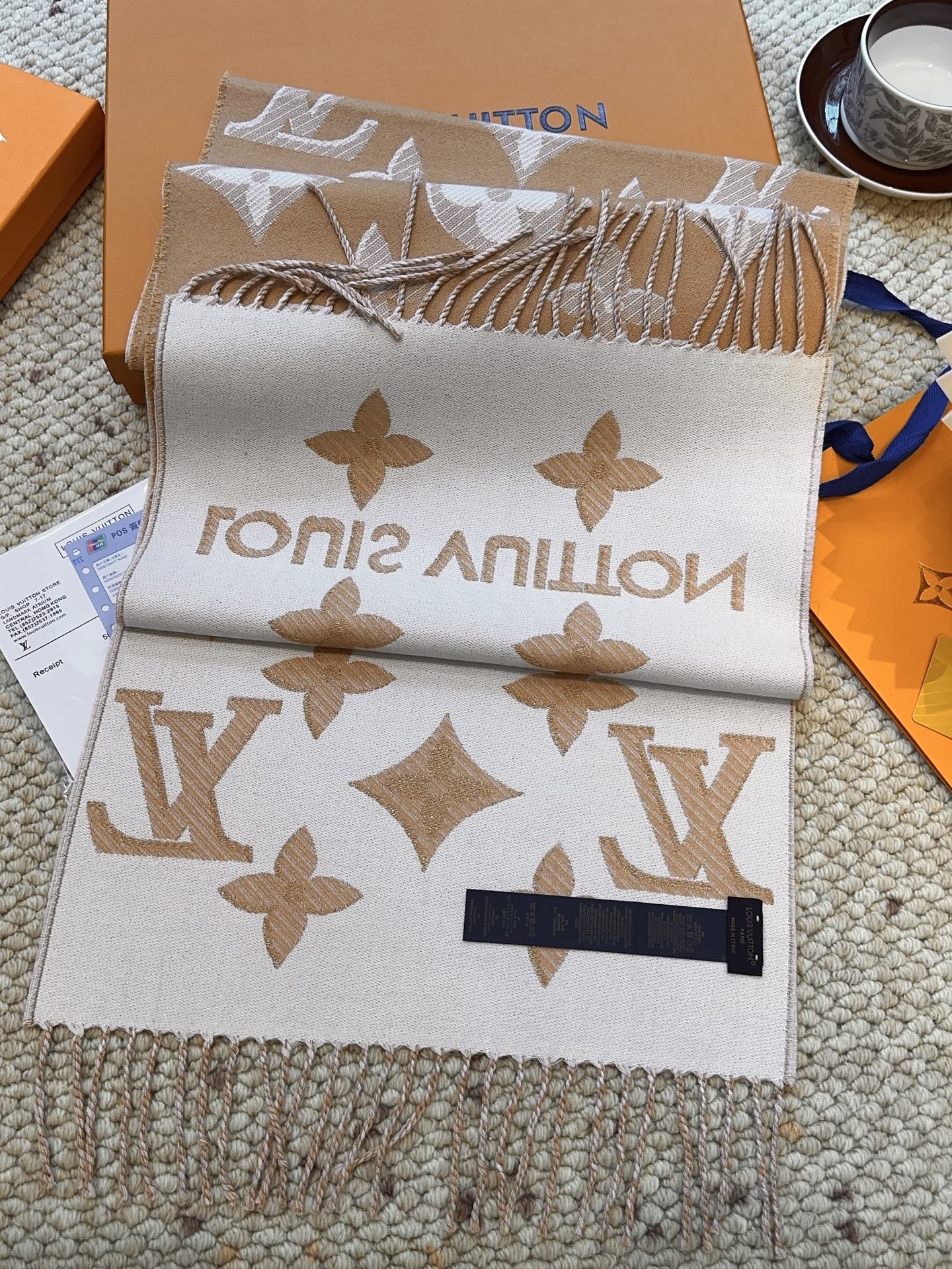 Louis gold classic pattern fringed scarf