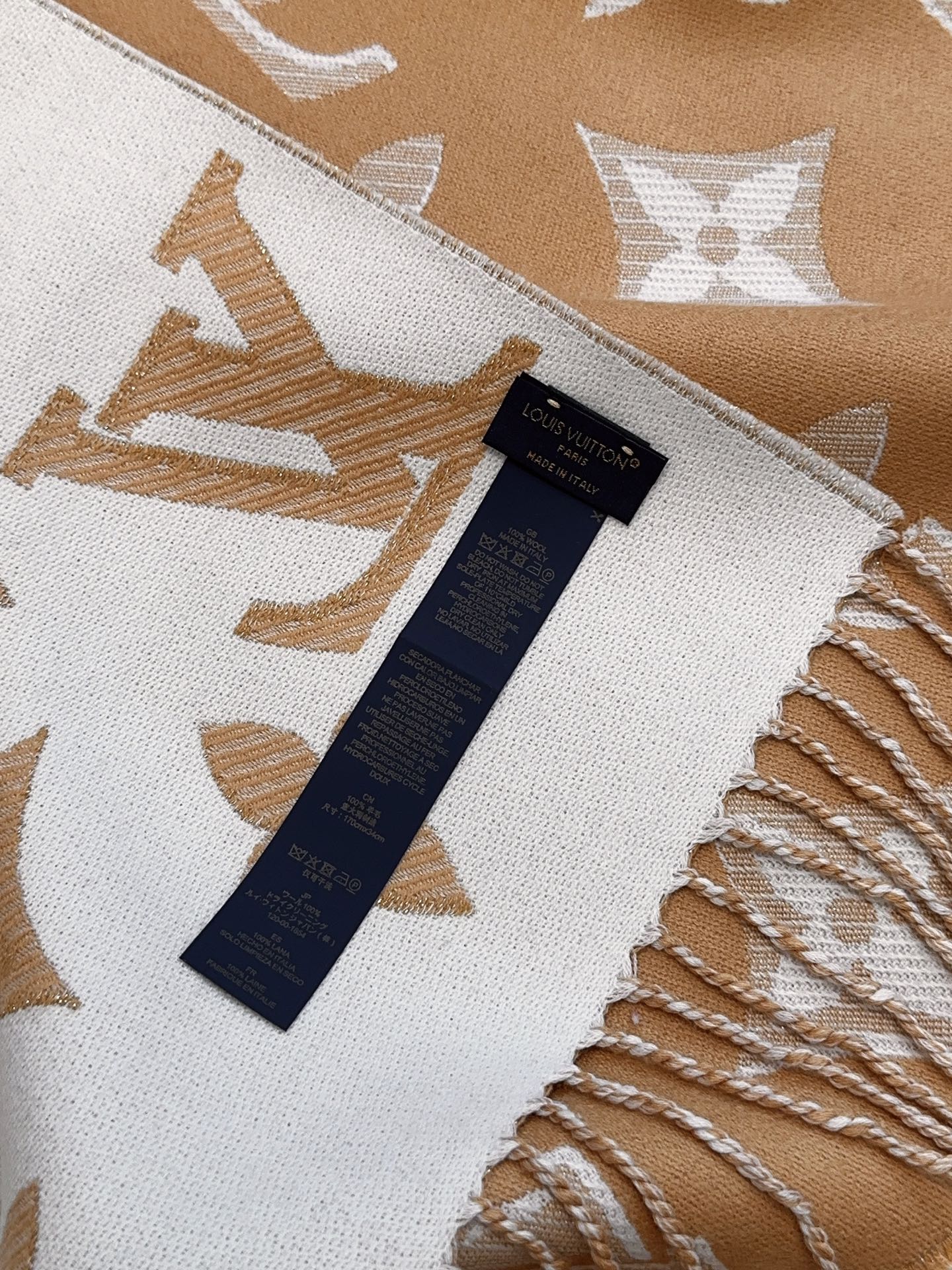 Louis gold classic pattern fringed scarf