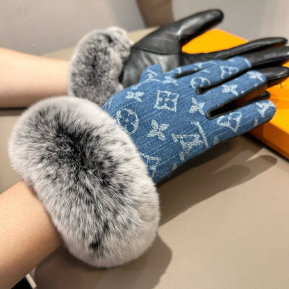 Louis New woolen denim and sheepskin gloves