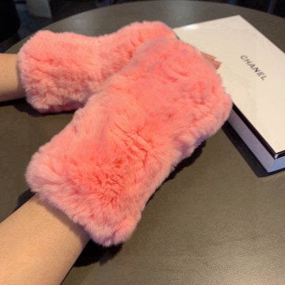 Chan Autumn and winter lazy rabbit fur half gloves