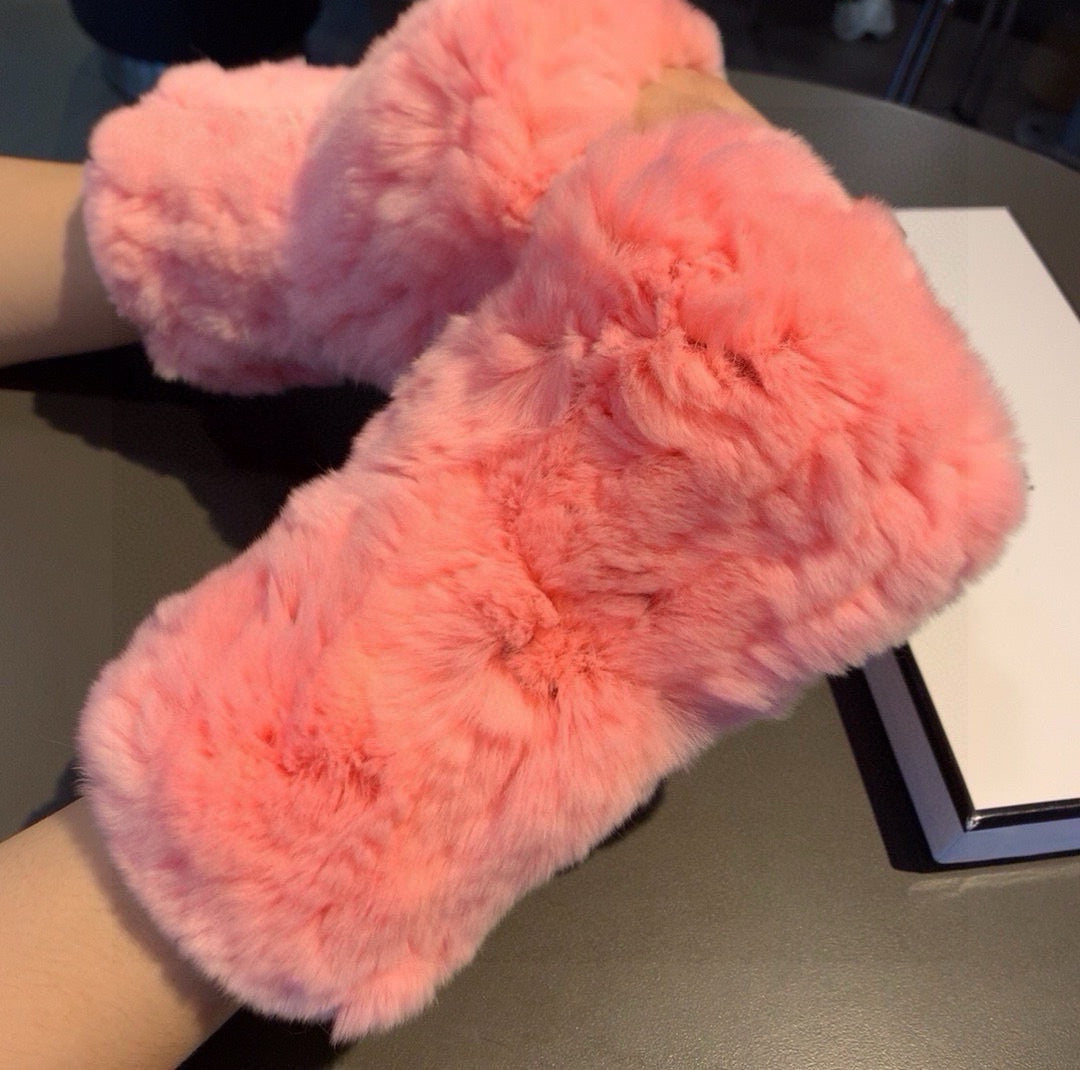 Chan Autumn and winter lazy rabbit fur half gloves