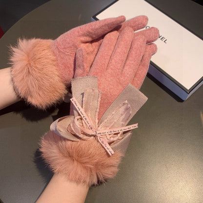 Chan Autumn and winter lazy rabbit fur wool gloves