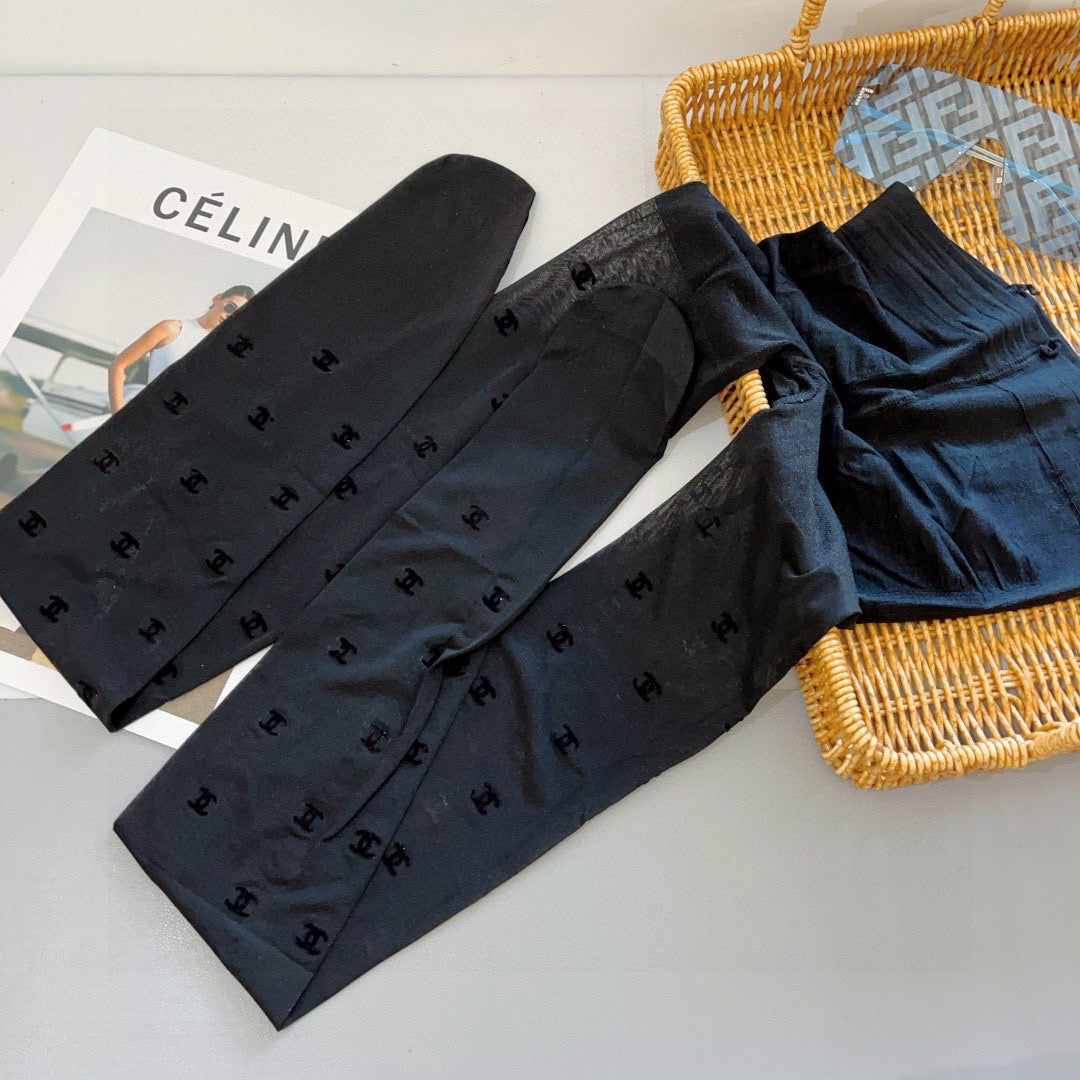 Chan classic flocked monogram stockings