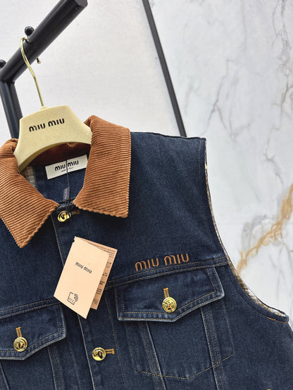 Miu NEW Denim cotton vest jacket