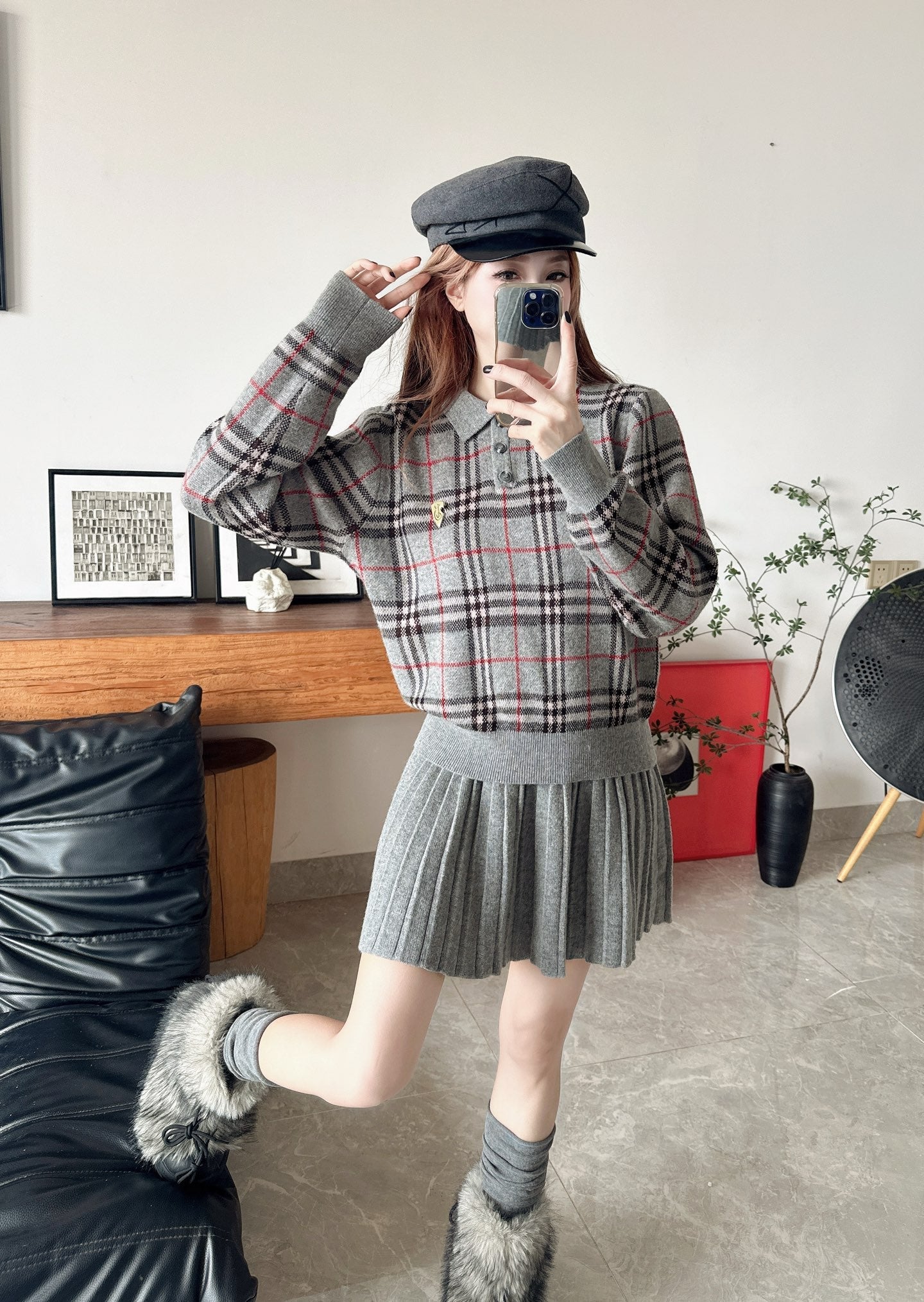 Bur NEW Plaid polo shirt and skirt suit
