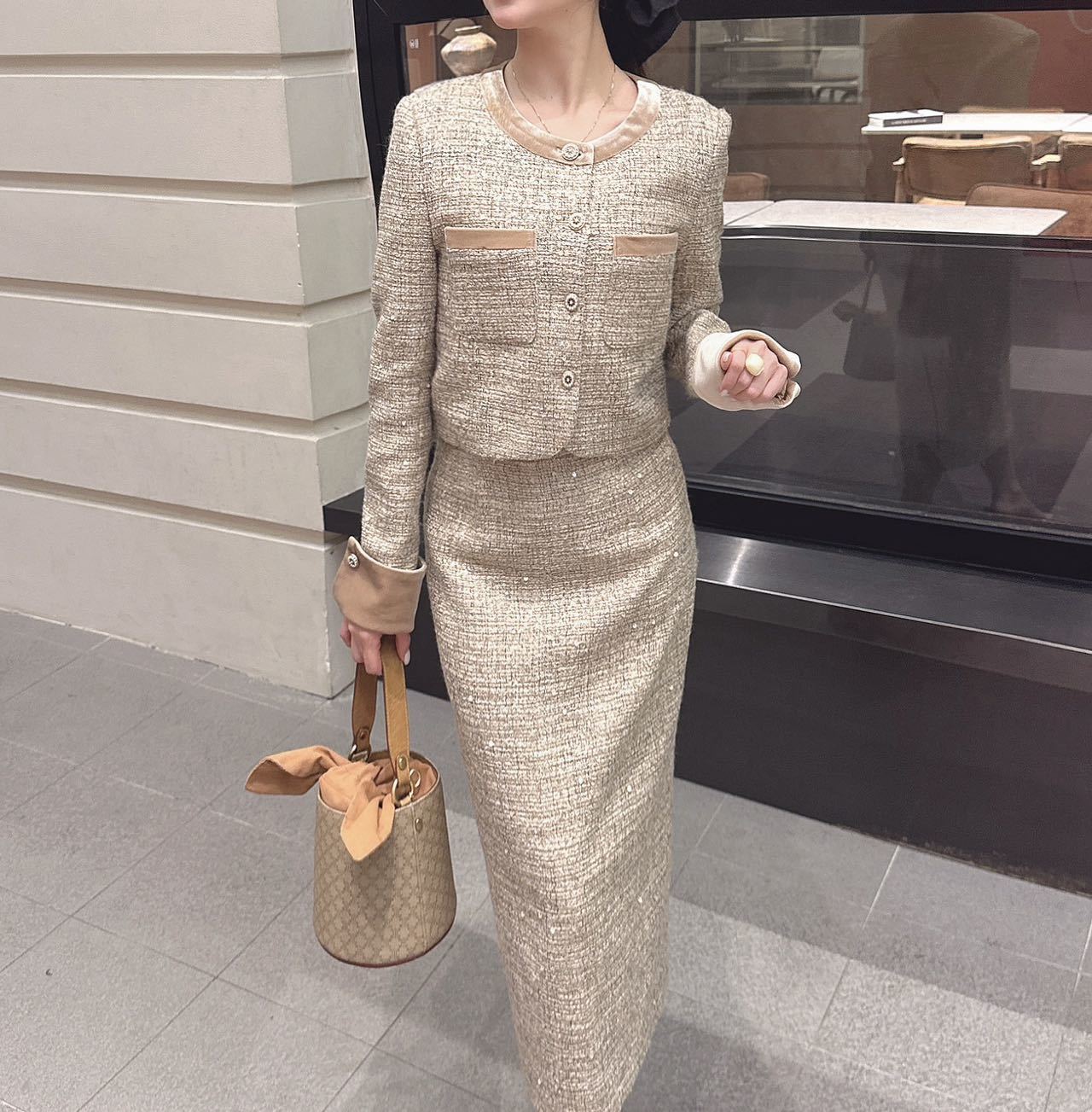 Chan NEW woven jacket and skirt suit