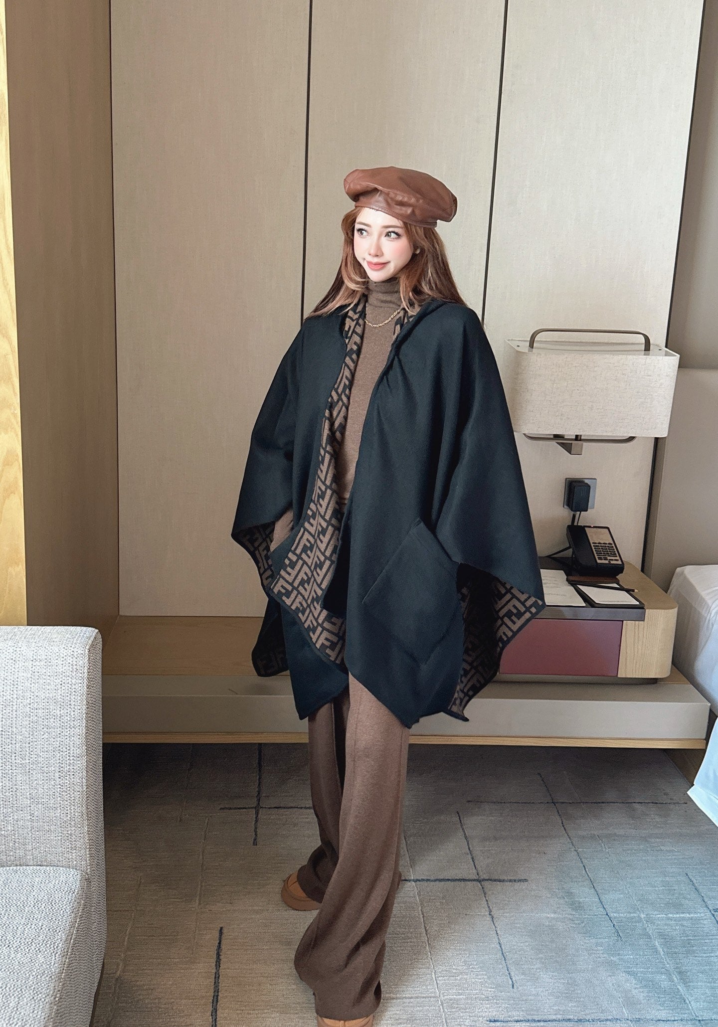 Fend NEW Wool Shawl Hooded Cape