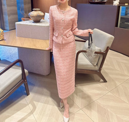 Chan NEW Woven coat and skirt set