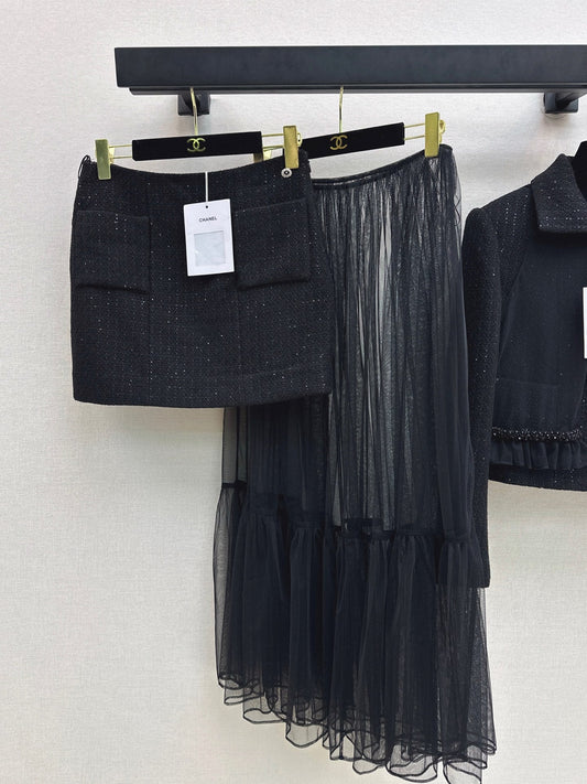 Chan NEW woven skirt and mesh skirt set