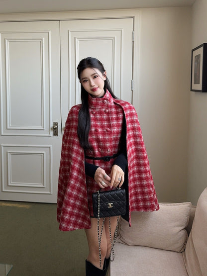 CD NEW plaid shawl cape coat