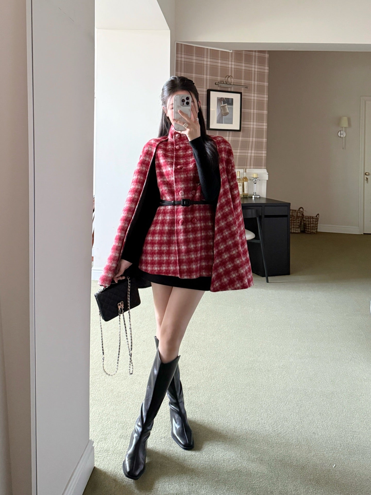 CD NEW plaid shawl cape coat