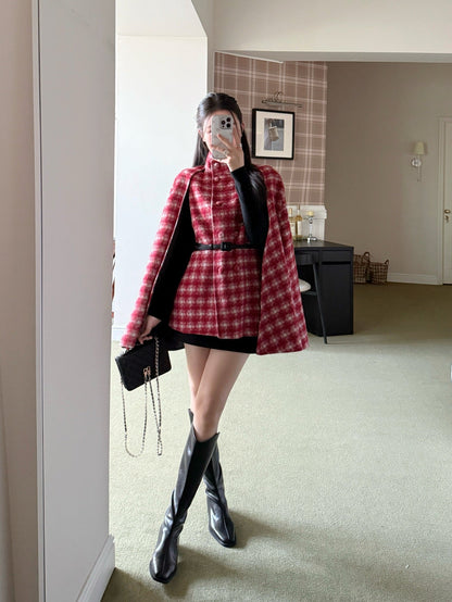 CD NEW plaid shawl cape coat