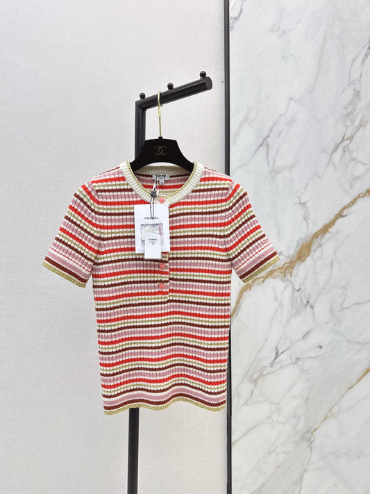 Chan NEW Striped knit short-sleeved sweater