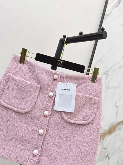 Chan NEW Tweed Lace A-line Skirt