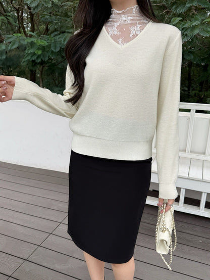 Es NEW Lace wool sweater