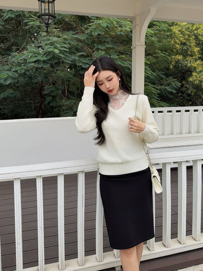 Es NEW Lace wool sweater