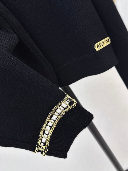 Chan NEW Chain-link openwork off-shoulder cashmere sweater