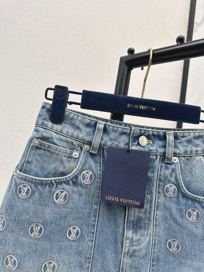 Louis NEW Gold Coin Sequin Denim Skirt