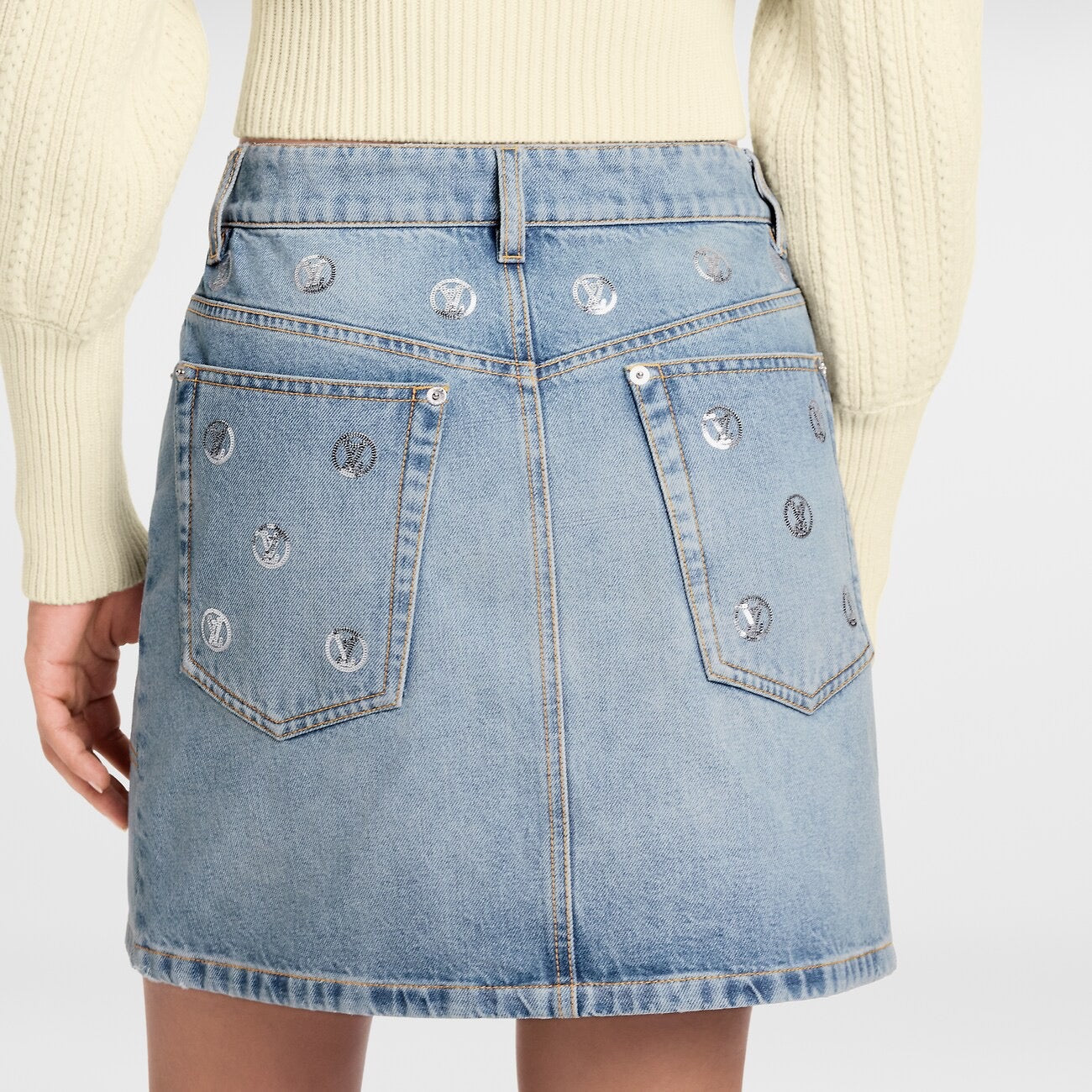 Louis NEW Gold Coin Sequin Denim Skirt