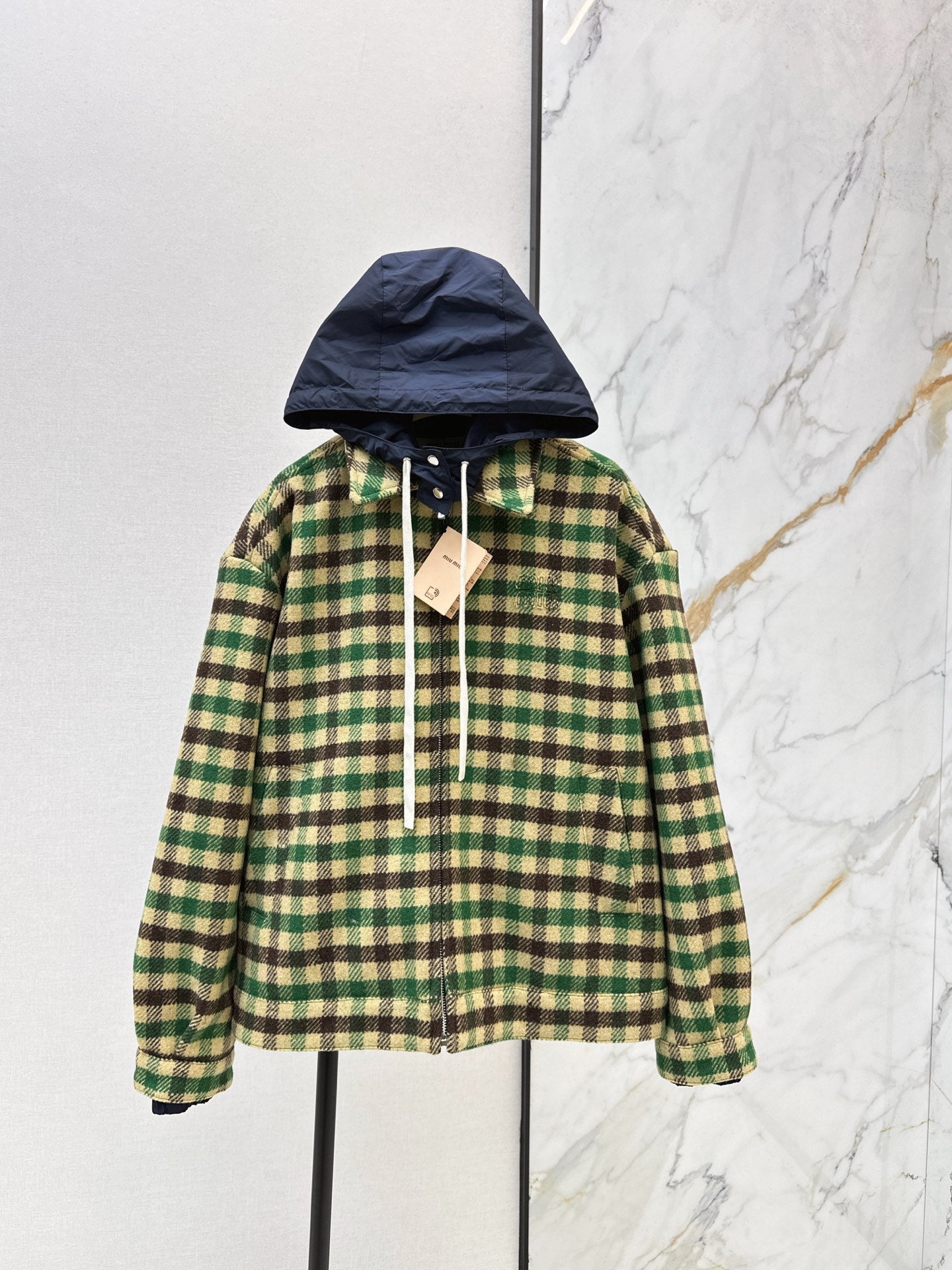 Miu NEW Hooded plaid jacket
