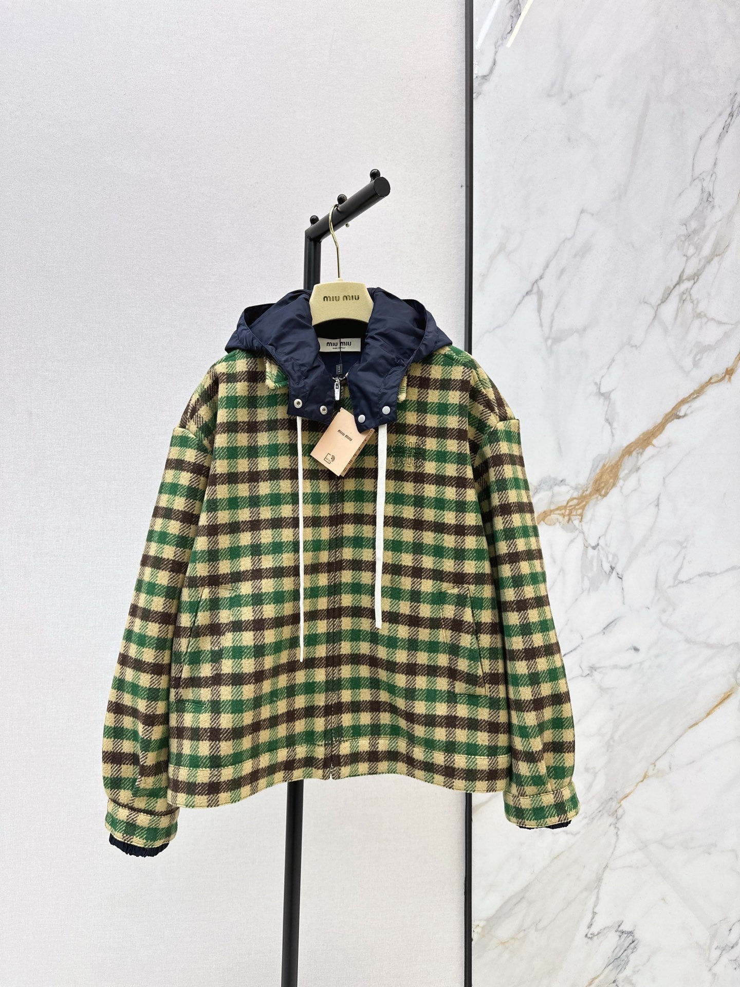 Miu NEW Hooded plaid jacket