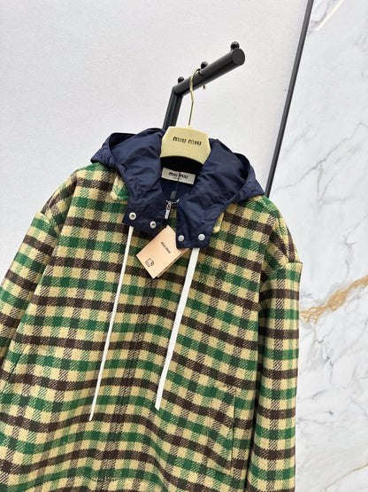 Miu NEW Hooded plaid jacket