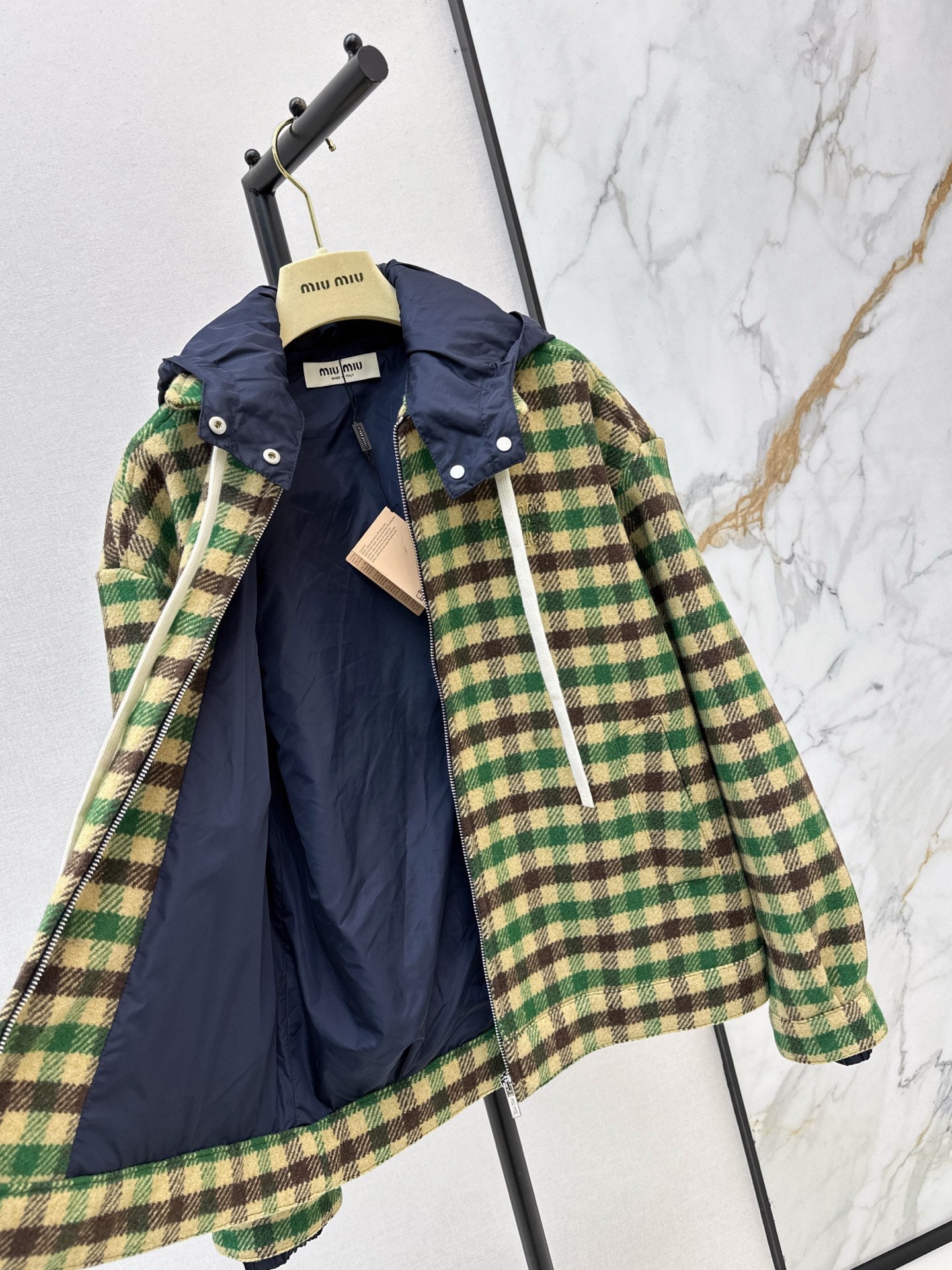 Miu NEW Hooded plaid jacket