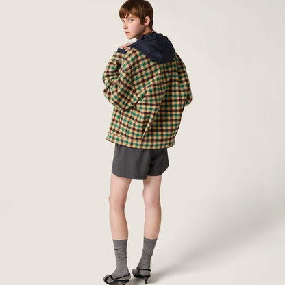 Miu NEW Hooded plaid jacket