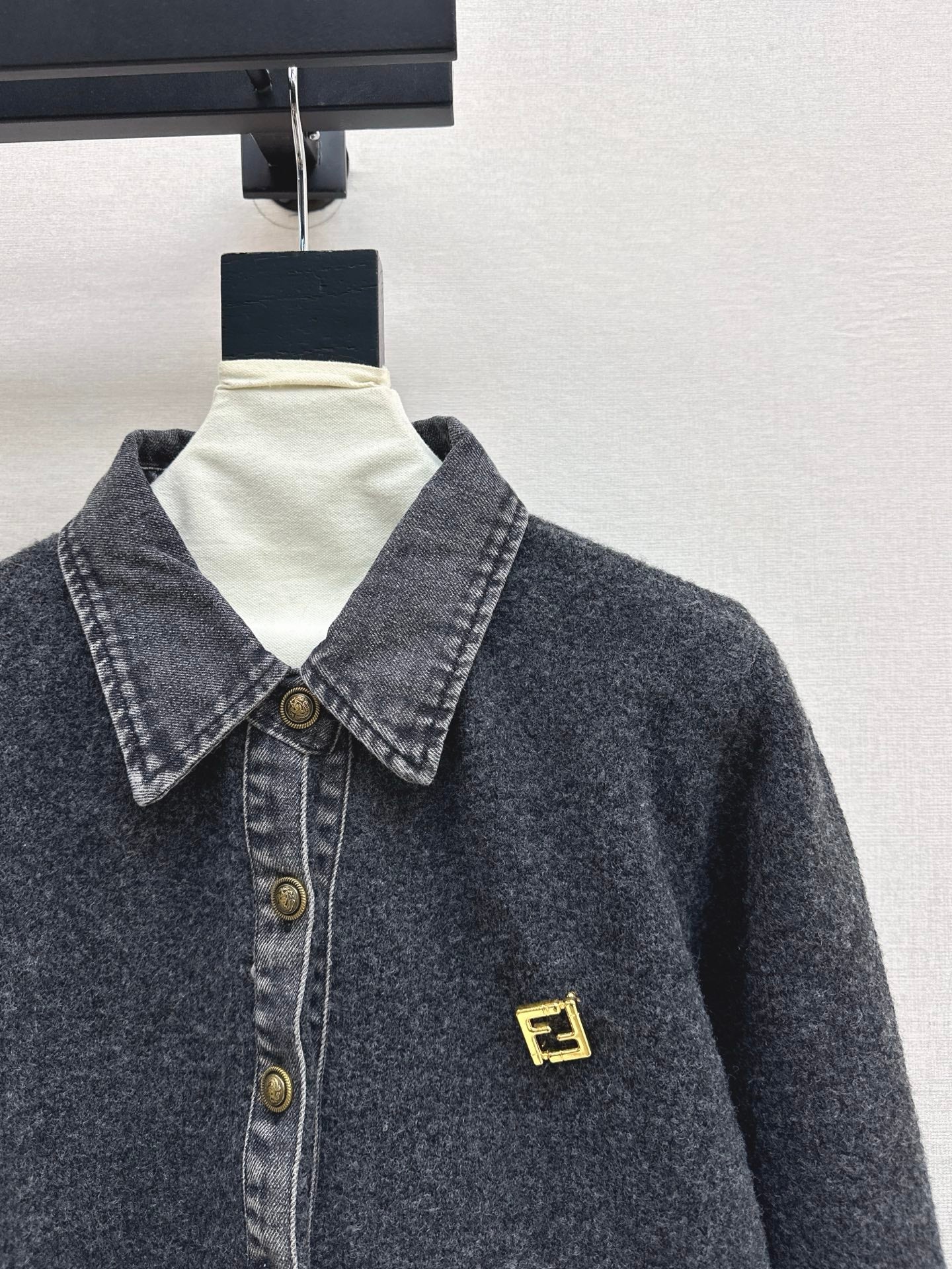 Fend NEW Denim patchwork polo sweater
