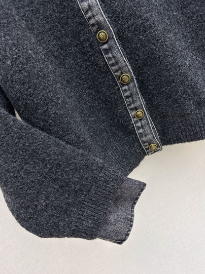 Fend NEW Denim patchwork polo sweater