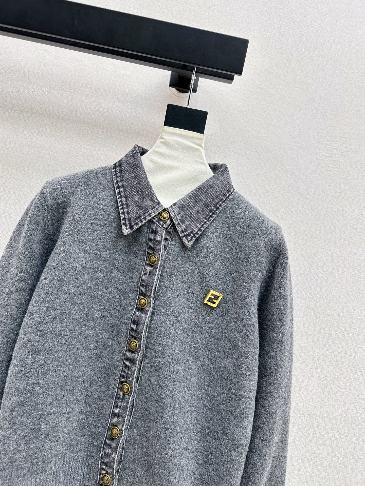 Fend NEW Denim patchwork polo sweater