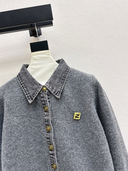 Fend NEW Denim patchwork polo sweater