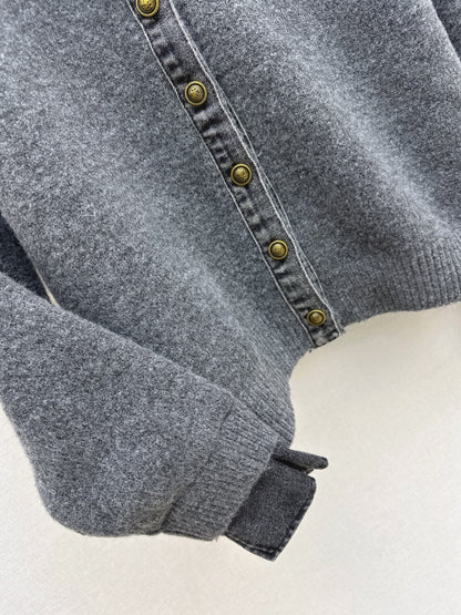Fend NEW Denim patchwork polo sweater