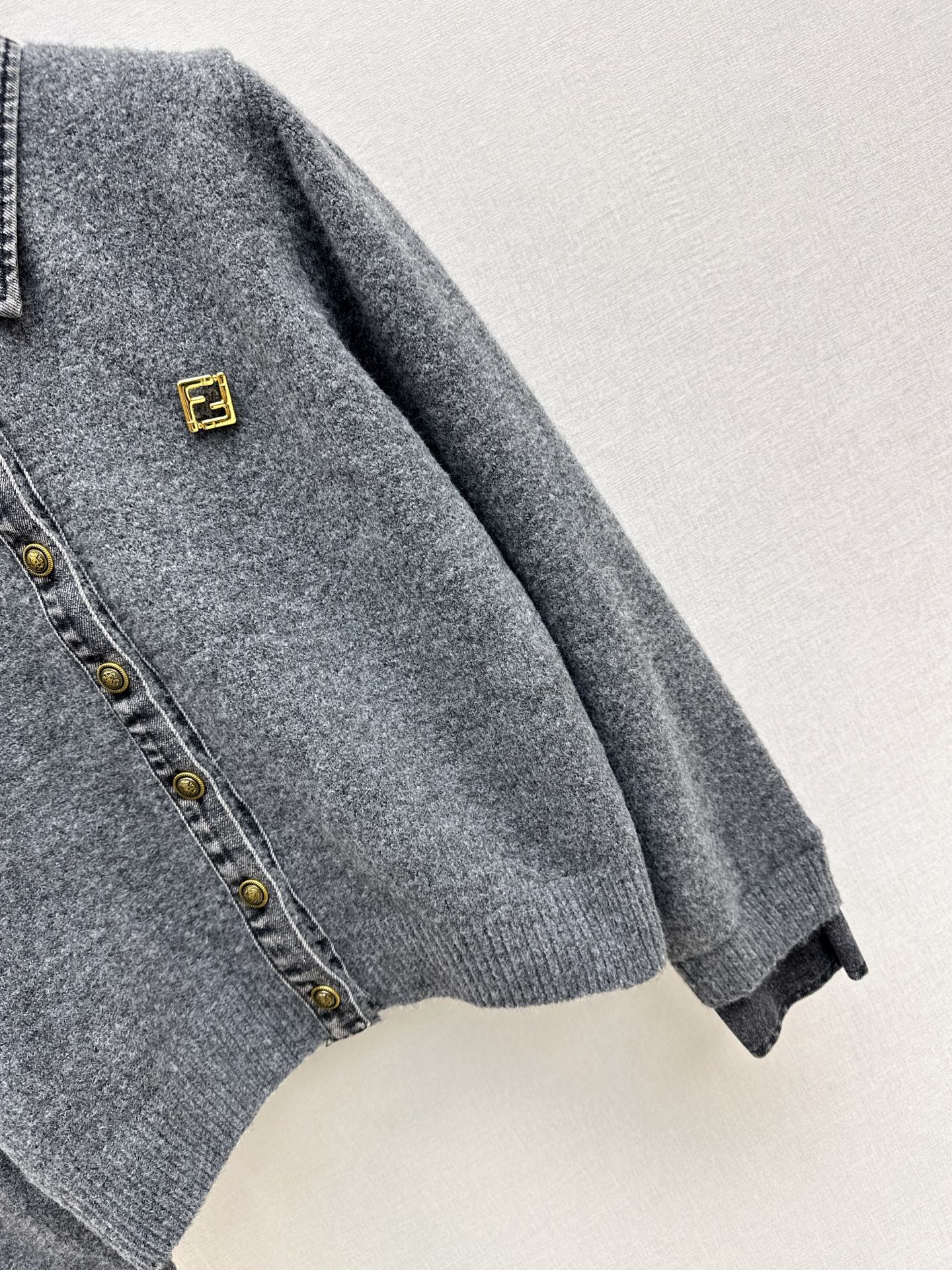 Fend NEW Denim patchwork polo sweater