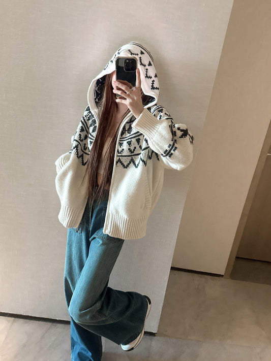 Loro NEW fair isle hooded cardigan