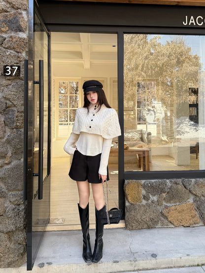 Chan NEW Knitted cape sweater set