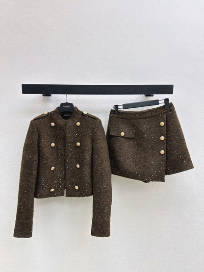 Ba1 NEW button jacket divided skirts set