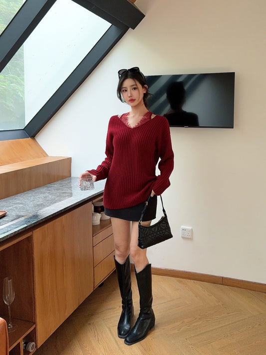 Es NEW lace patchwork sweater