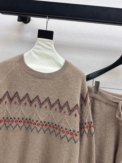 Loro NEW Knitted Fair Isle sweater  straight-leg pants suit