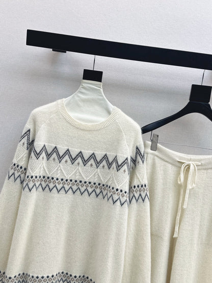 Loro NEW Knitted Fair Isle sweater  straight-leg pants suit
