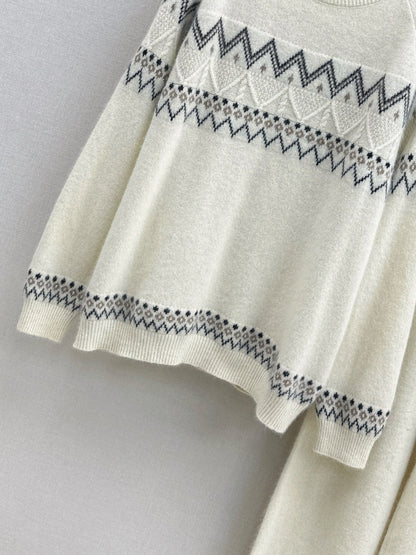 Loro NEW Knitted Fair Isle sweater  straight-leg pants suit