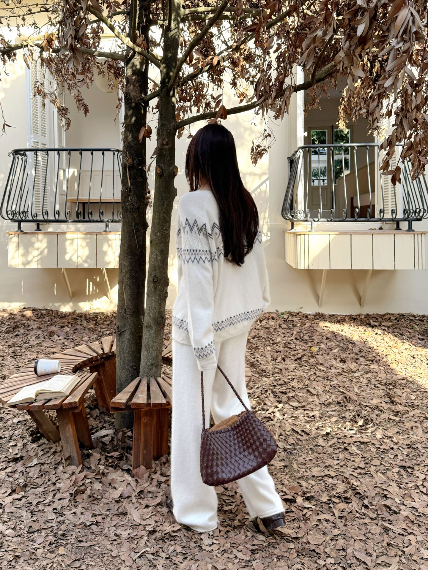 Loro NEW Knitted Fair Isle sweater  straight-leg pants suit